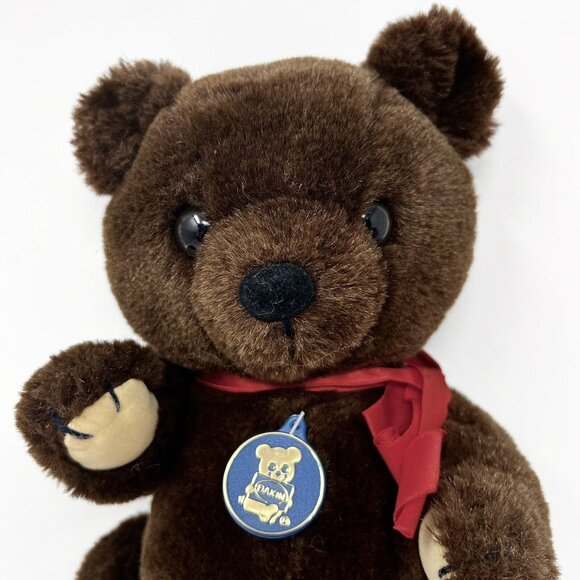 Dakin Theodore 1981 Teddy Bear Jointed Dark Brown Plush Red Bow Vintage with TAG - Picture 3 of 10